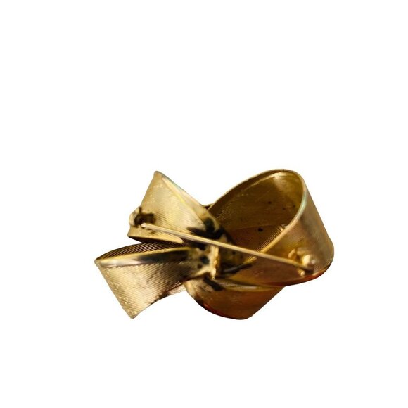 Goldtone Bow Textured Chevron Texture Brooch Pin Dimensional 1.8" - Picture 9 of 14
